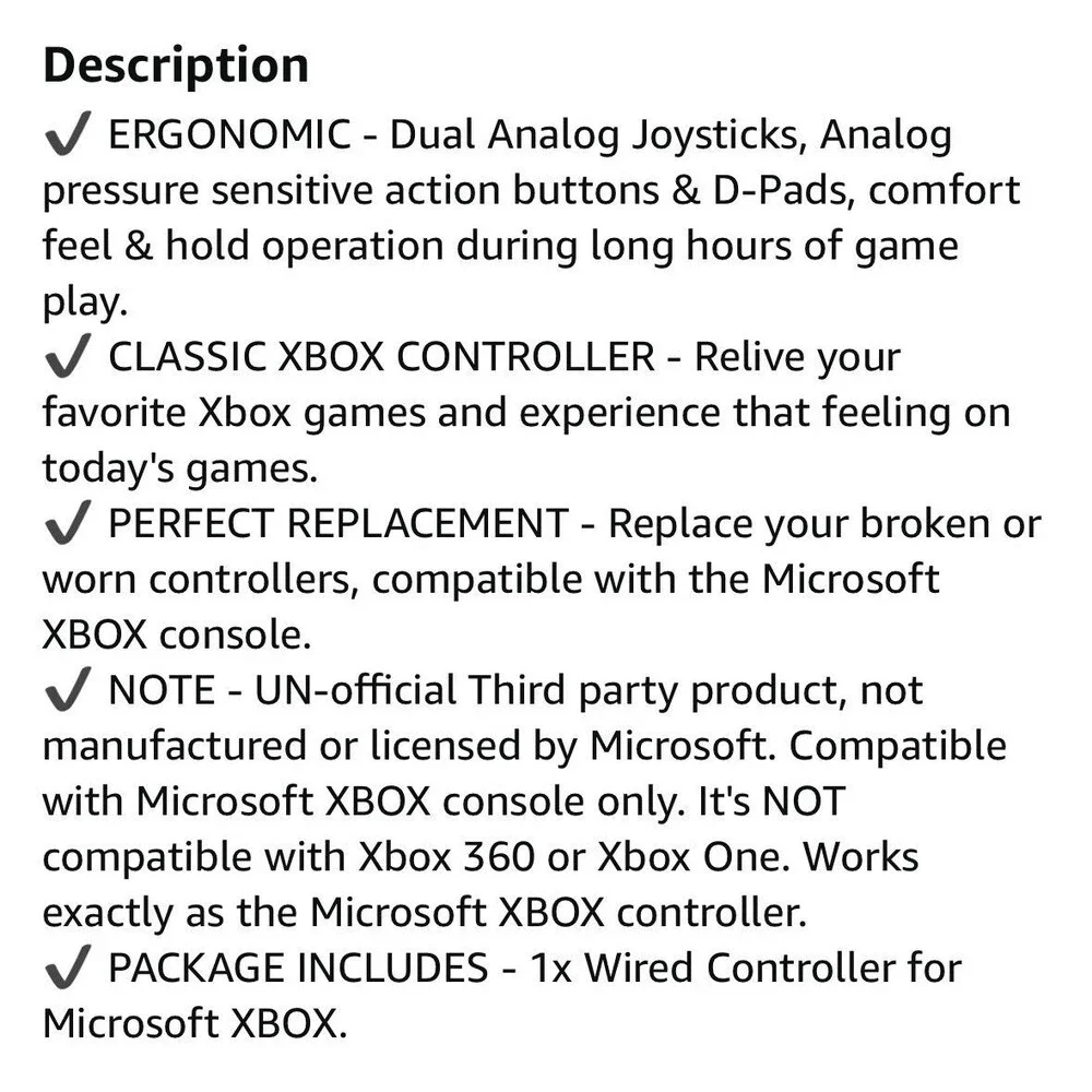 Wired Gamepad Joystick Controller Compatible With Microsoft Classic Xbox S-type